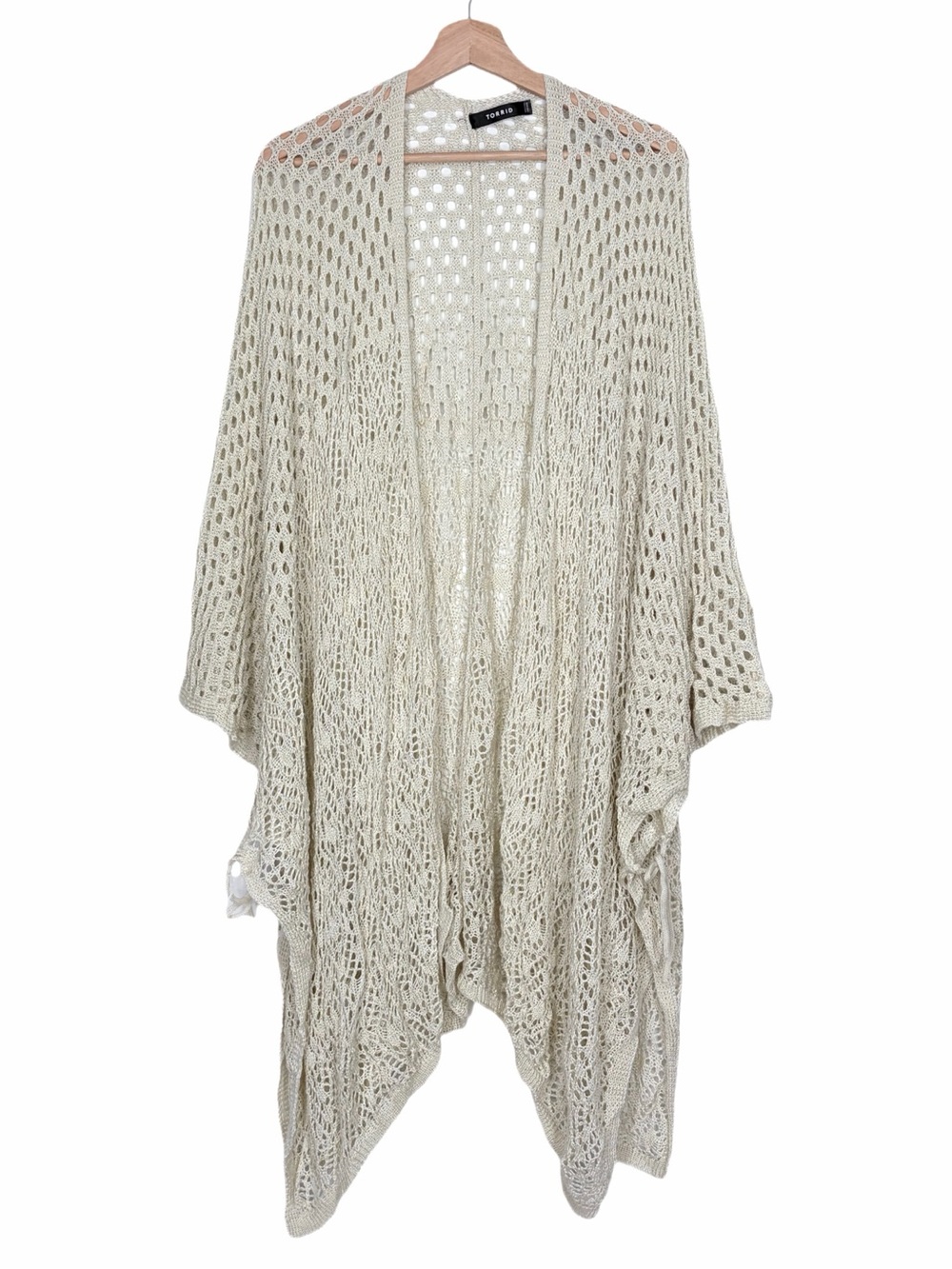 Torrid Open-Knit Crochet Side-Tie Cardigan Kimono Off White One Size